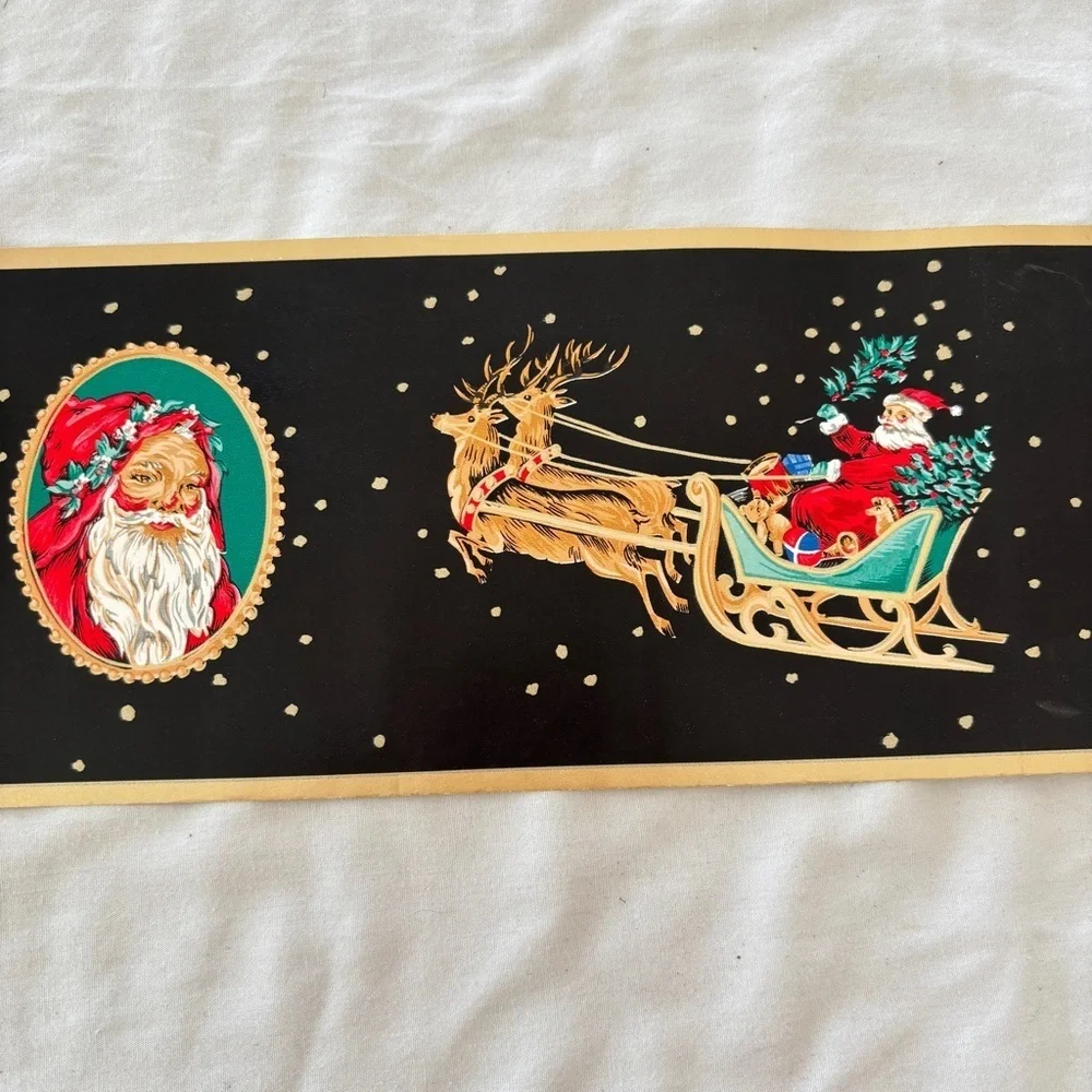VTG Victorian Holiday Christmas Santa Wallpaper Border Self Adhesive 2 Rolls 5